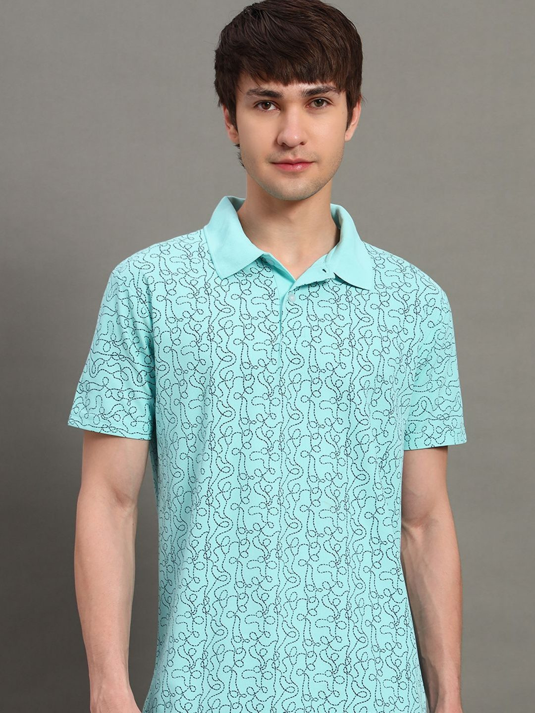 GET GOLF Men Abstract Printed Polo Collar Cotton T-shirt