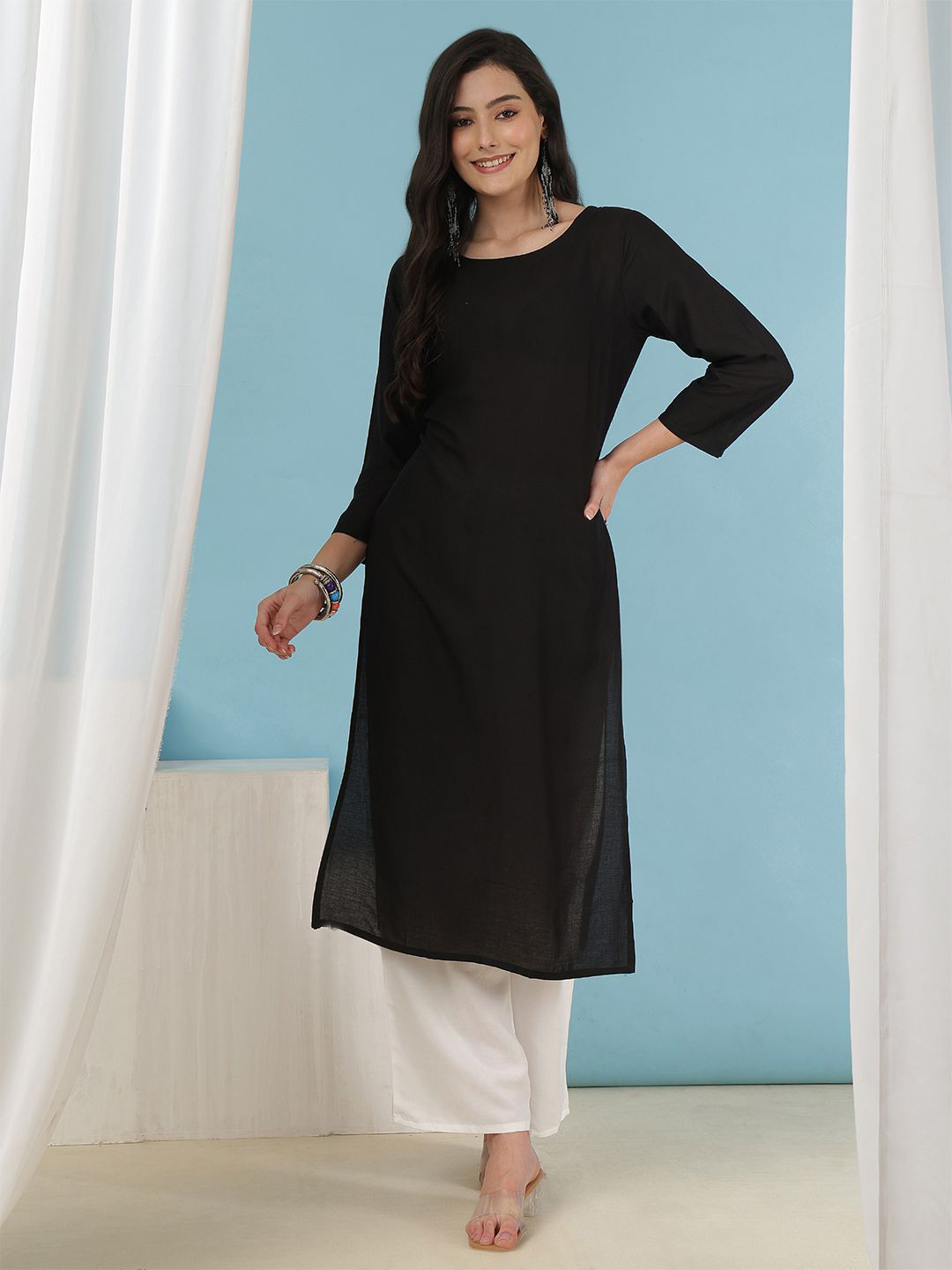 SAK JAIPUR Round Neck Straight Kurta