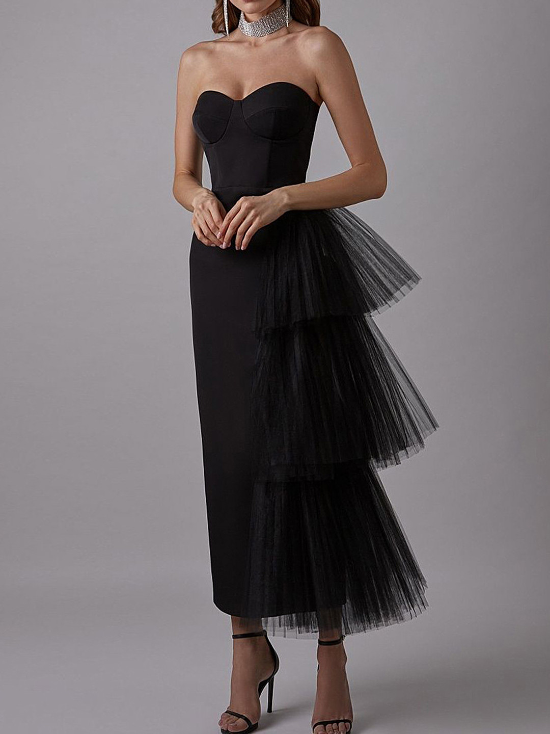 LULU & SKY Strapless Layered Fit & Flare Midi Dress