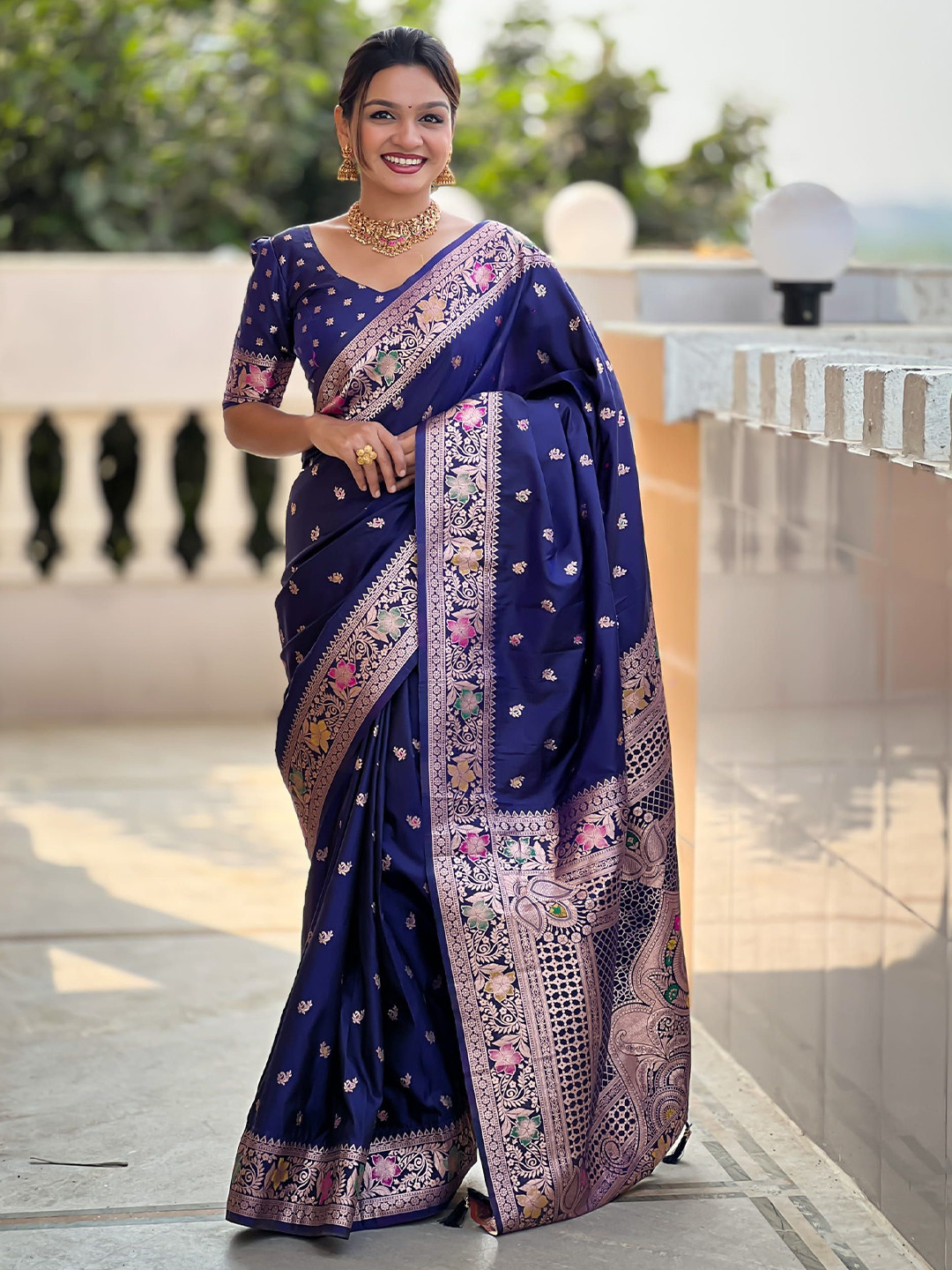 Mitera Ethnic Motifs Zari Banarsi Saree