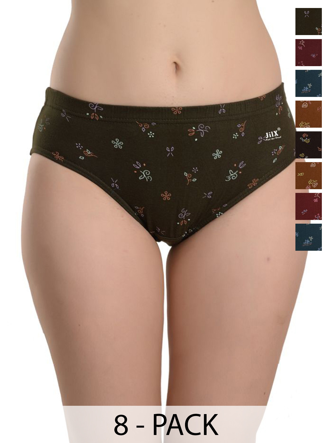 JIL X Pack Of 8 Printed Cotton Hipster Briefs MY-JILX-PRO-PRINT-IE-8PC