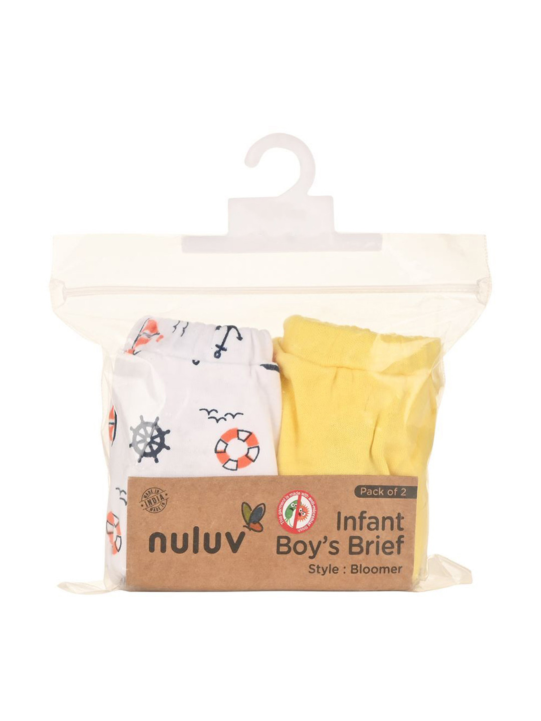 Nuluv Boys Pack Of 2 Printed Pure Cotton Bloomer Briefs NLINFBB2003-ON-6M