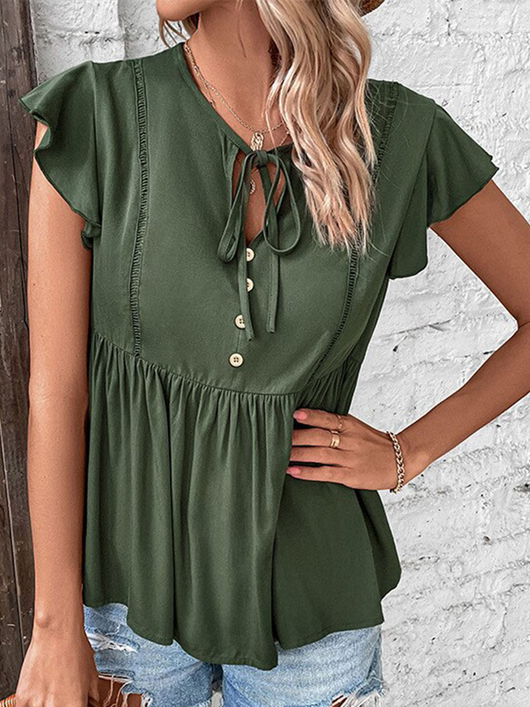 StyleCast x Revolte Green Flutter Sleeve Top