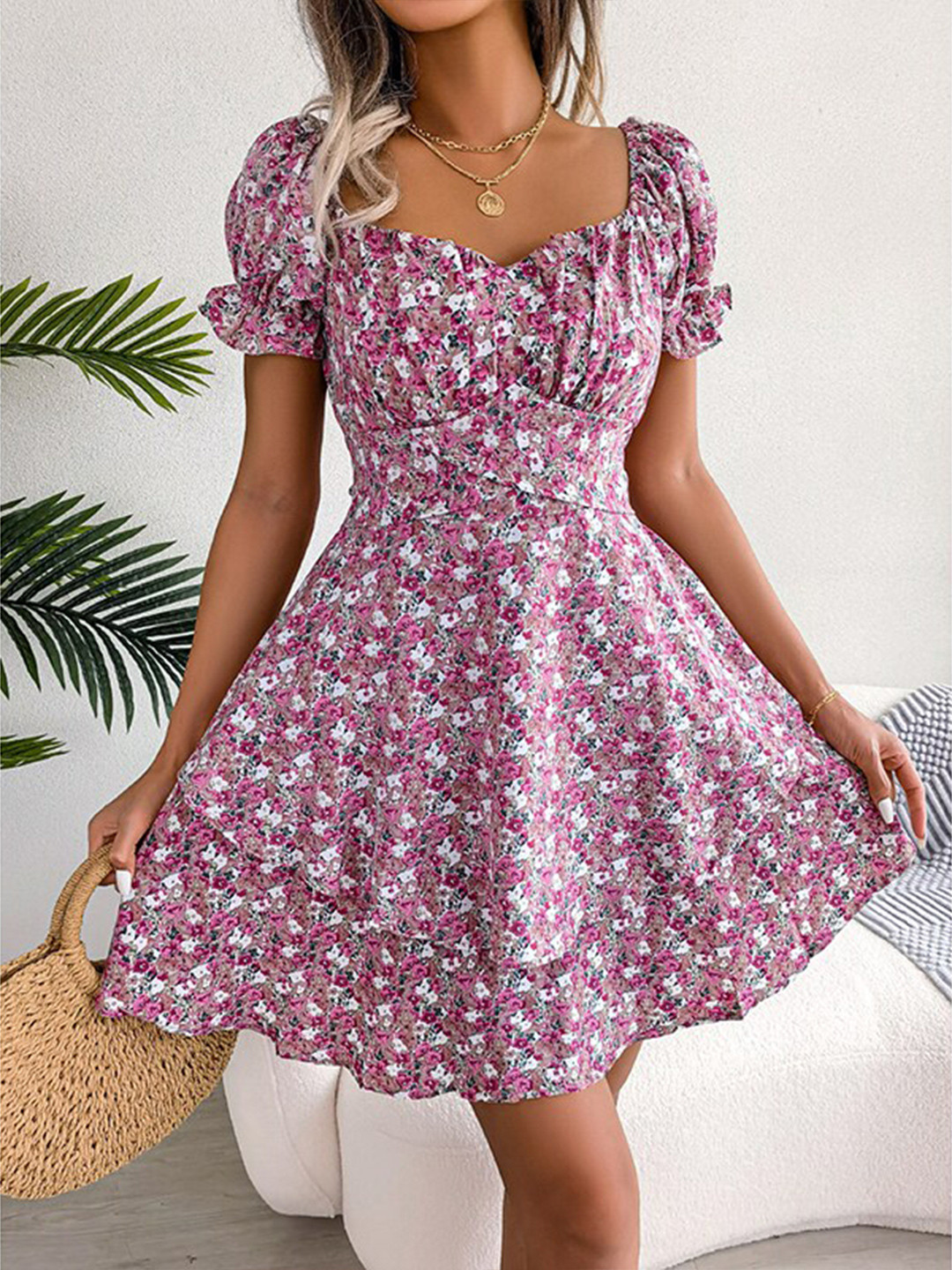 StyleCast x Revolte Floral Printed Fit & Flare Mini Dress