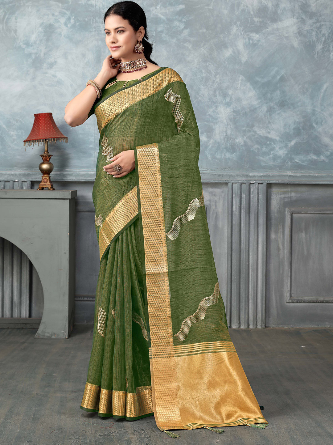 NEGRONI Patchwork Woven Design Abstract Printed Saree