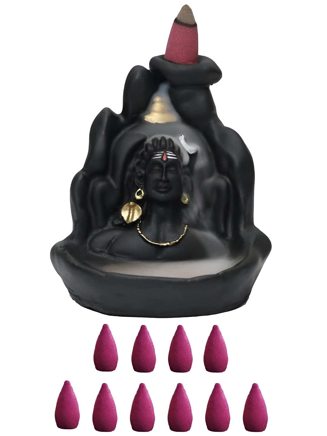 HBKART Ganesha Smoke Fountain Black Polyresin Glossy Prayer Room Medium Showpiece - 4.7 Inches