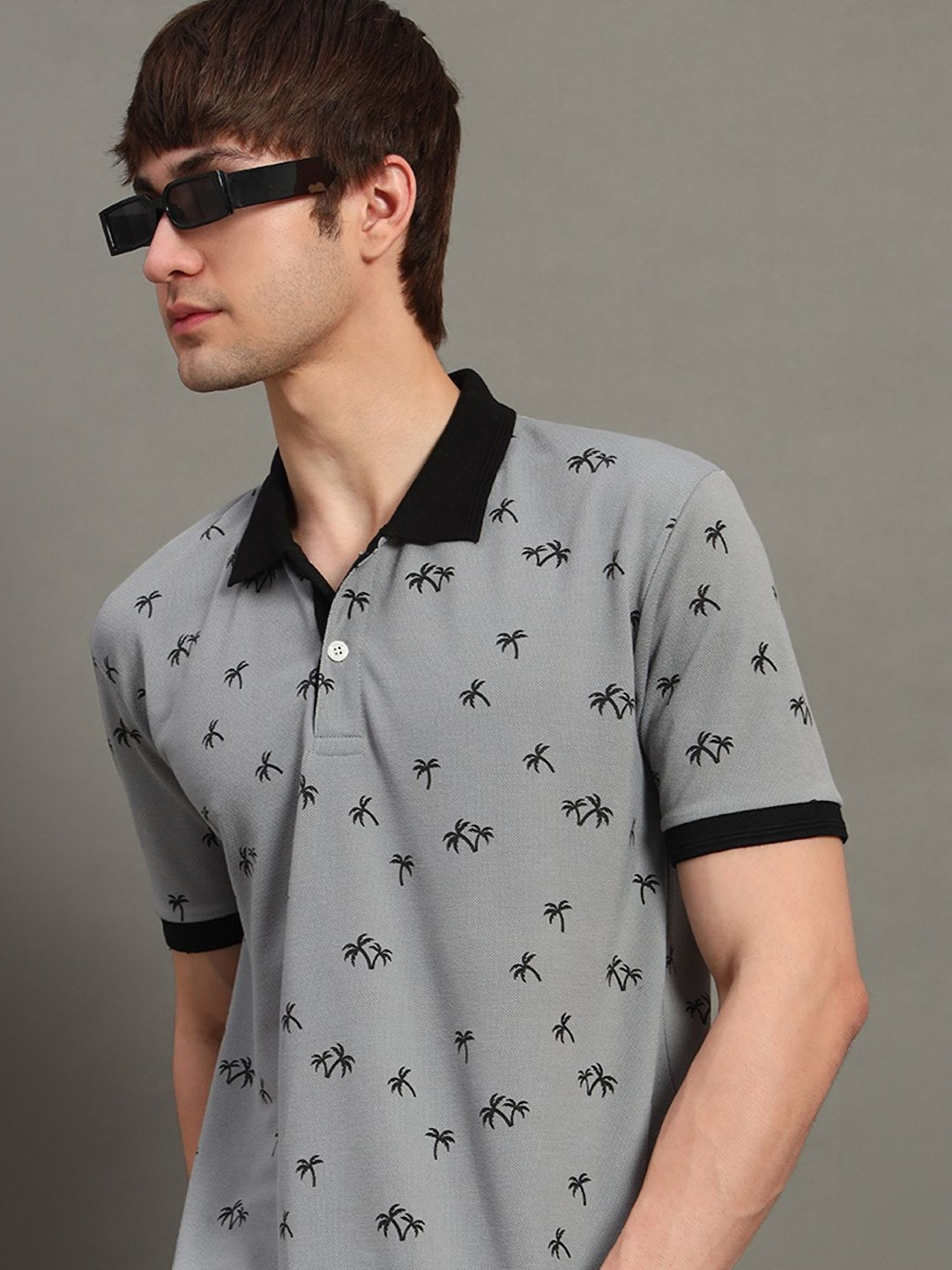 GET GOLF Floral Printed Polo Collar Cotton T-shirt