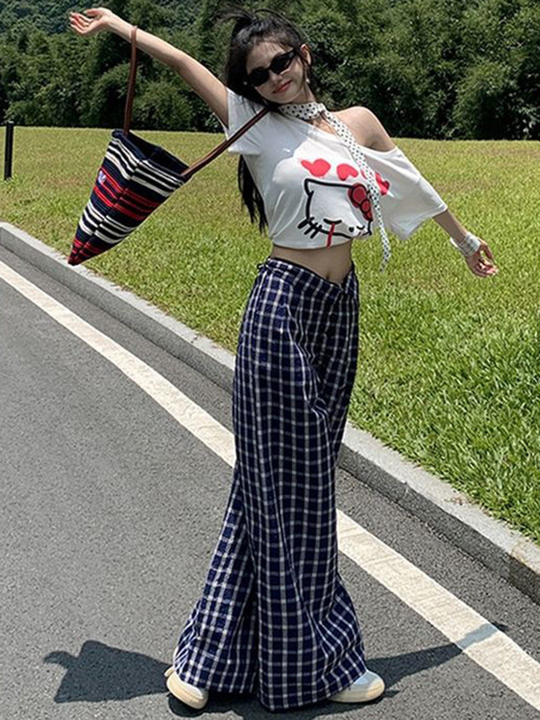 LULU & SKY Women Printed Flared High-Rise Pleated Trouser