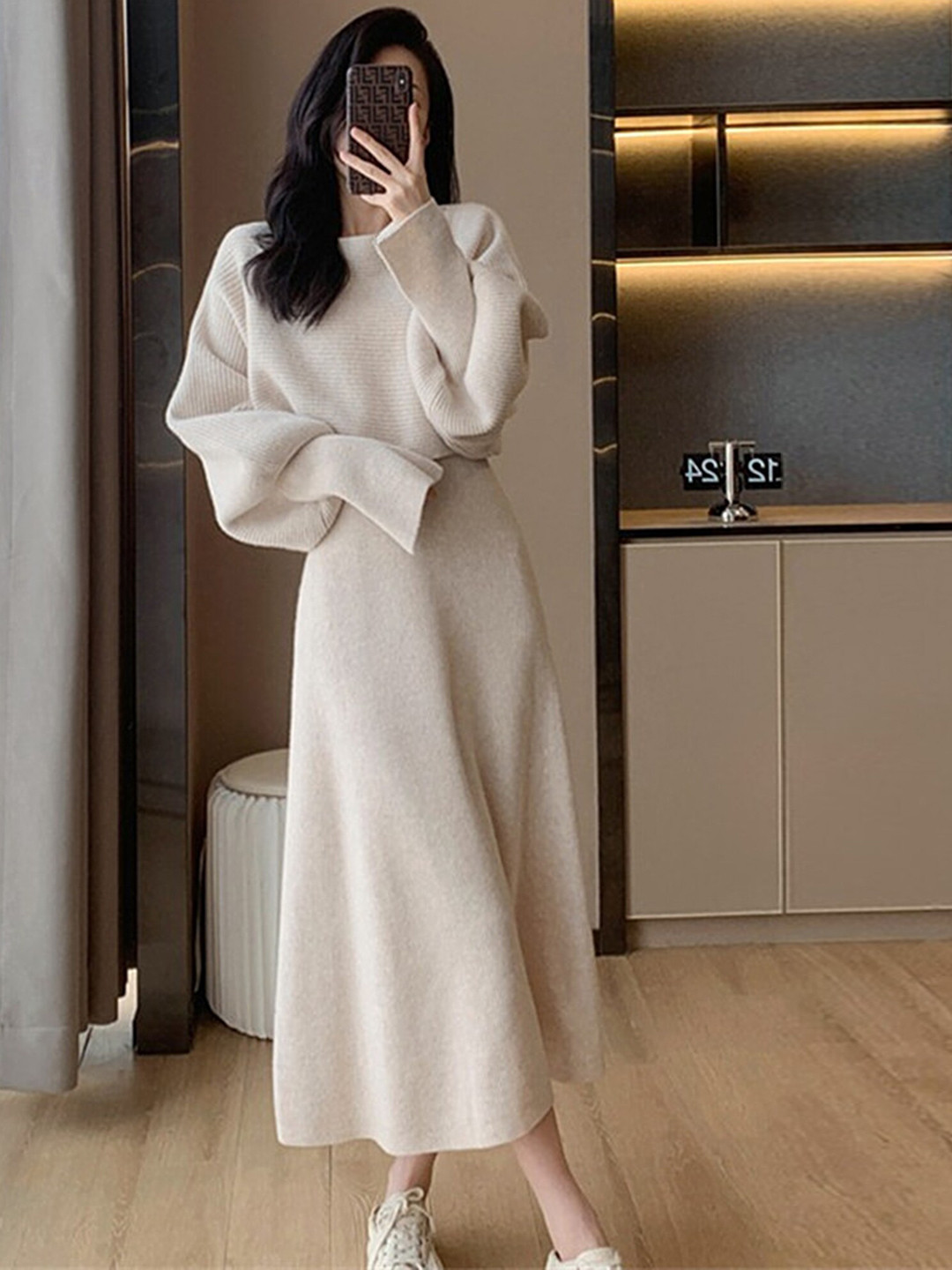 LULU & SKY A-Line Acrylic Sweater Midi Dress With Pullover