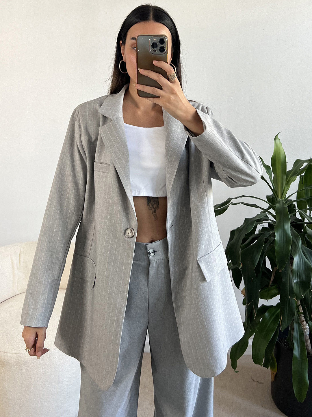 Zwankee Women Striped Longline Tailored Jacket