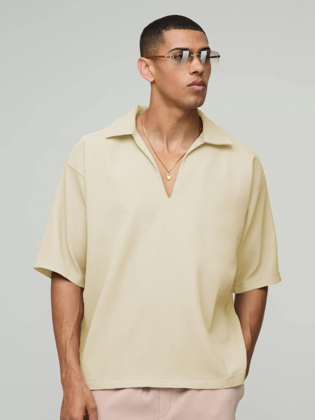 TRAQUILA HIP-HOP Polo Collar Drop-Shoulder Relaxed Fit T-shirt