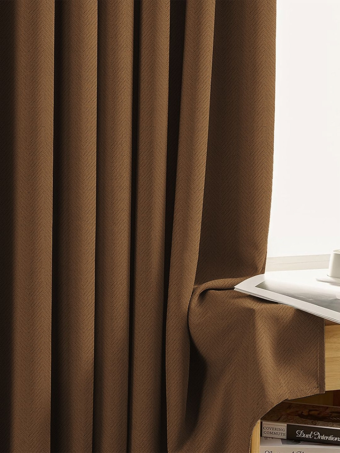 LINENWALAS Happy Sleeping Brown 2 Pieces Black Out Door Curtain