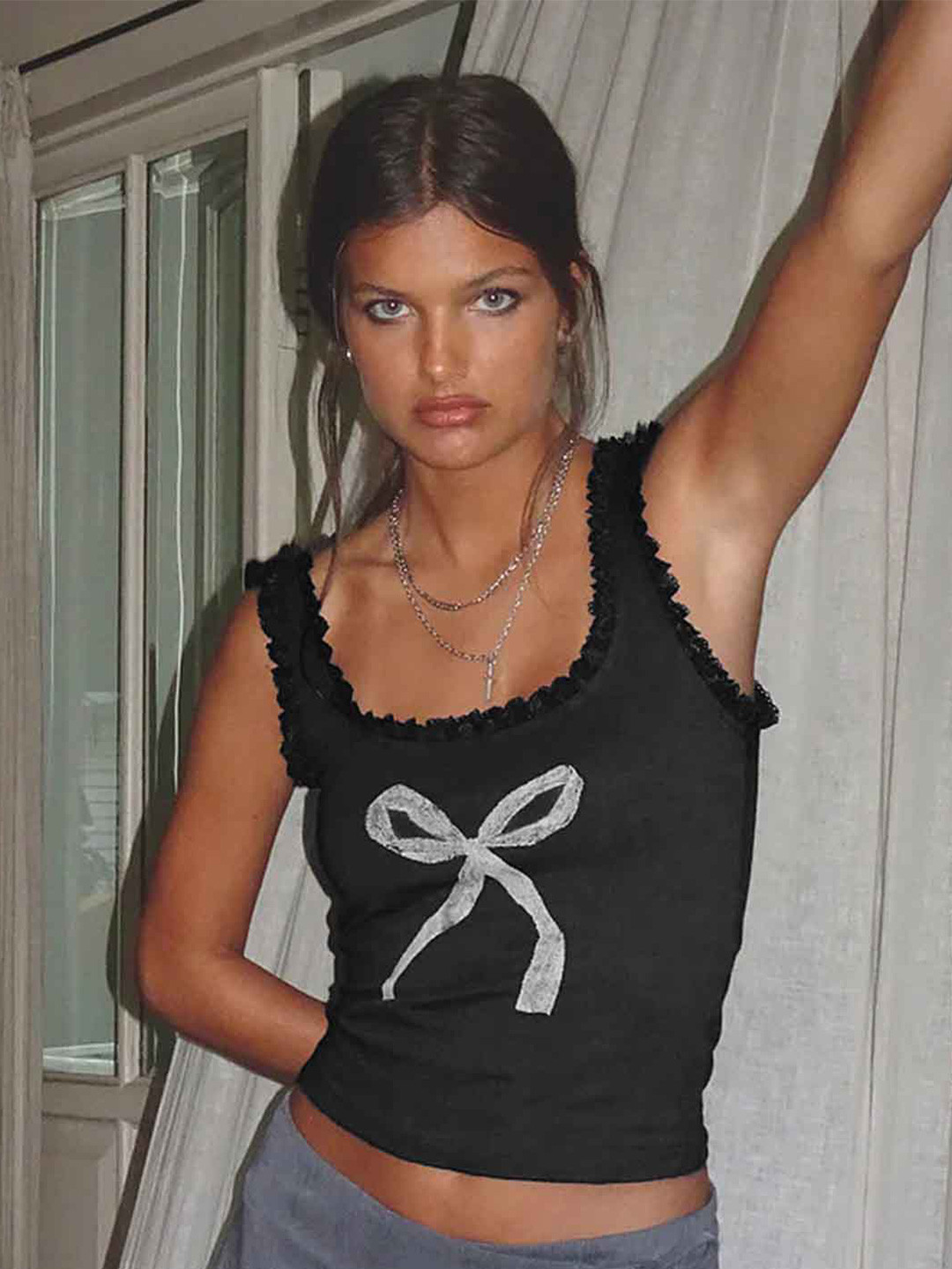 LULU & SKY Bow-knot Printed Slim Top