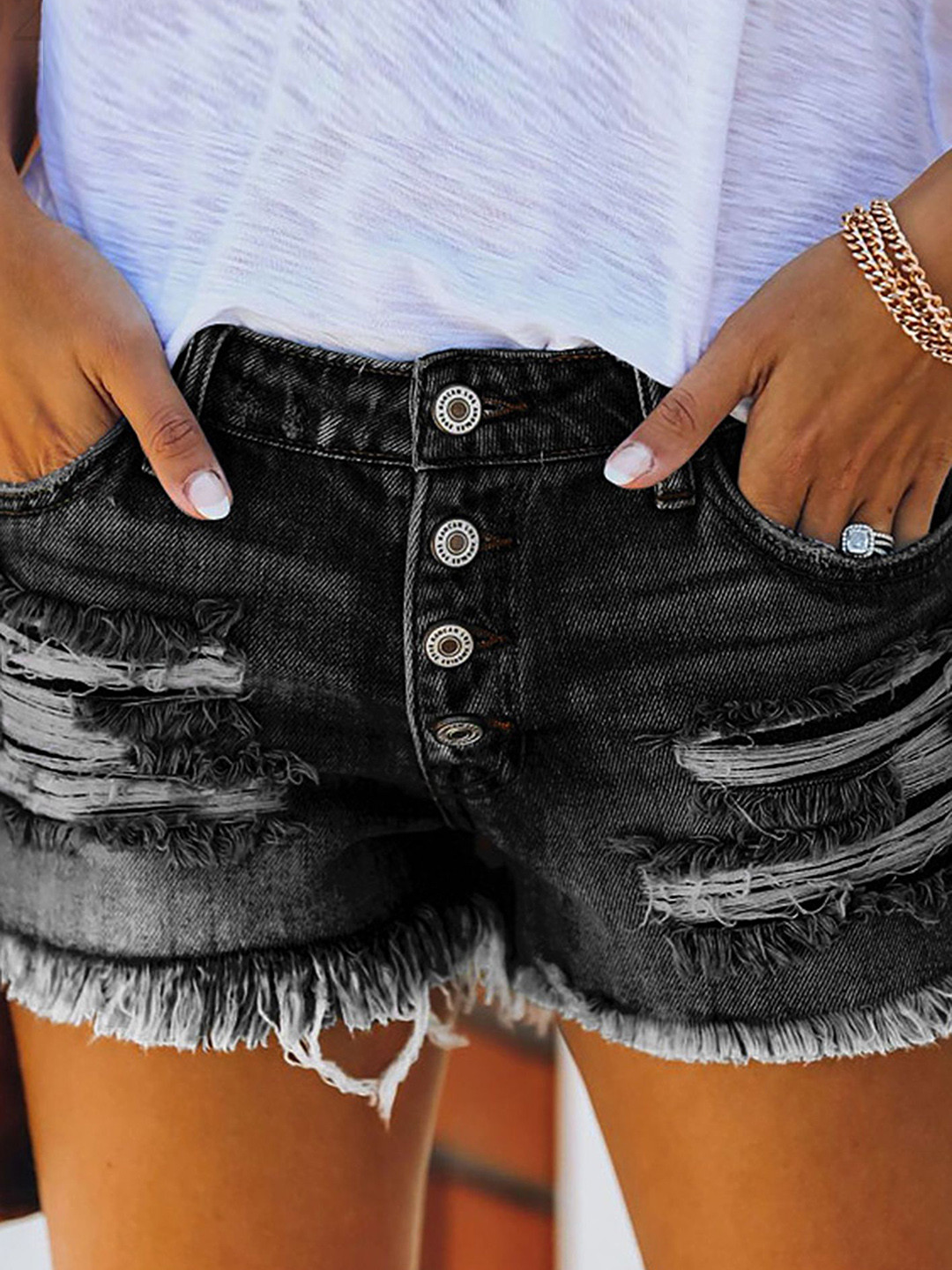 LULU & SKY Women Slim Fit Low-Rise Denim Shorts Technology