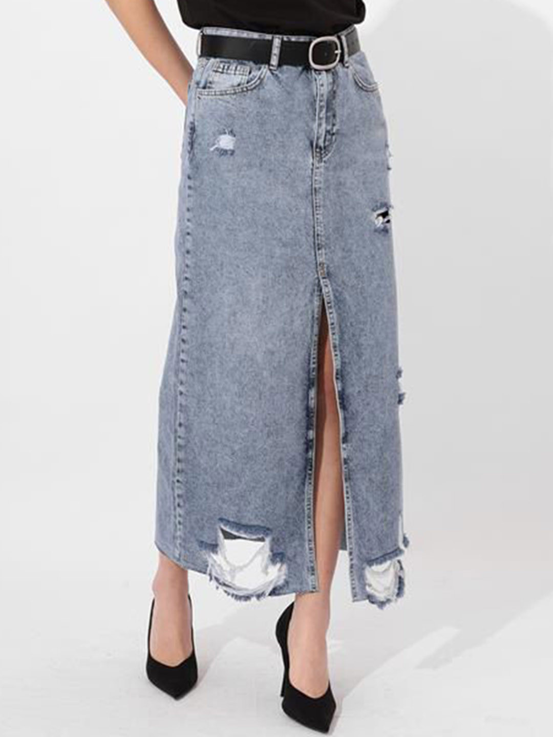 Zwankee Ripped A-Line Maxi Skirt