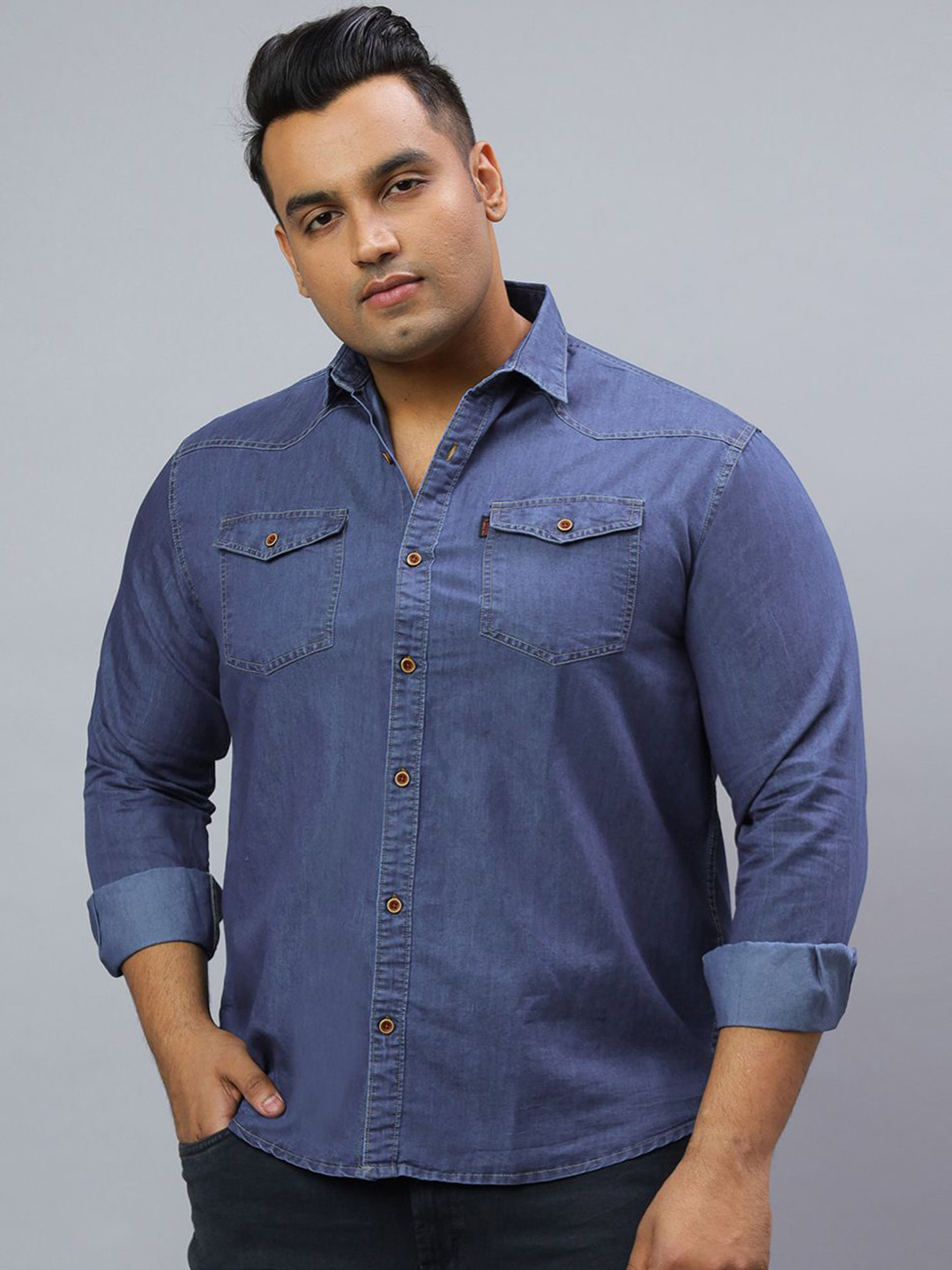 HJ HASASI Relaxed Fit Spread Collar Cotton Casual Shirt