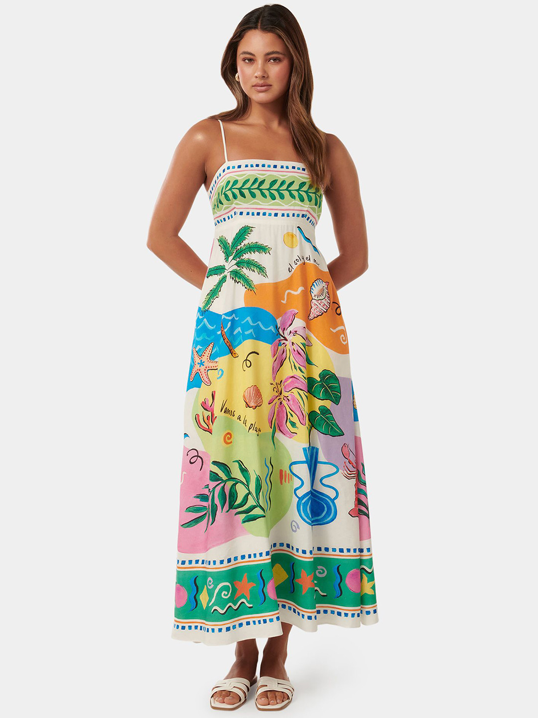 LULU & SKY White Graphic Tropical Maxi Dress