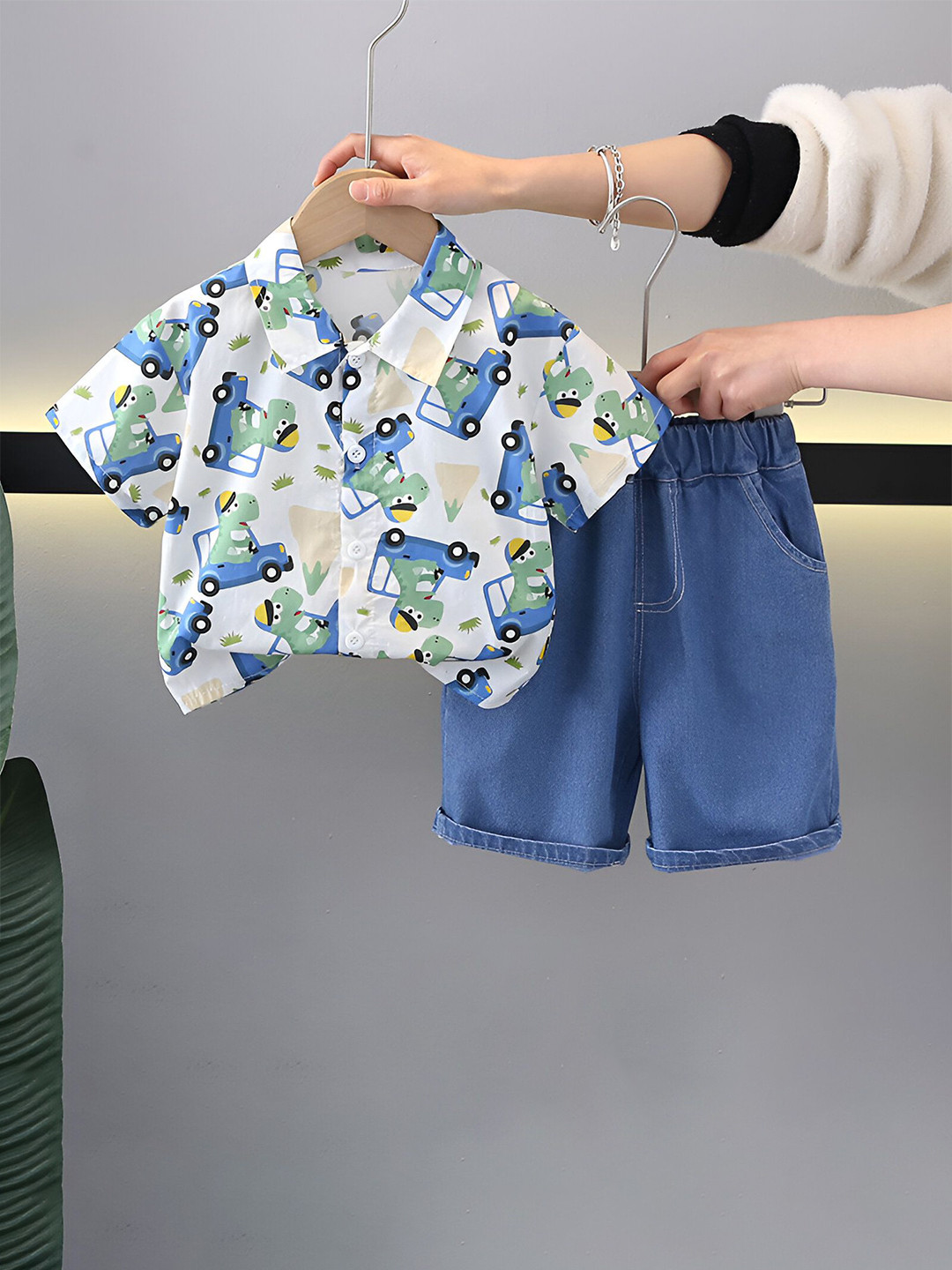 Googo Gaaga Boys Cars Printed Short Sleeves Pure Cotton Shirt With Shorts