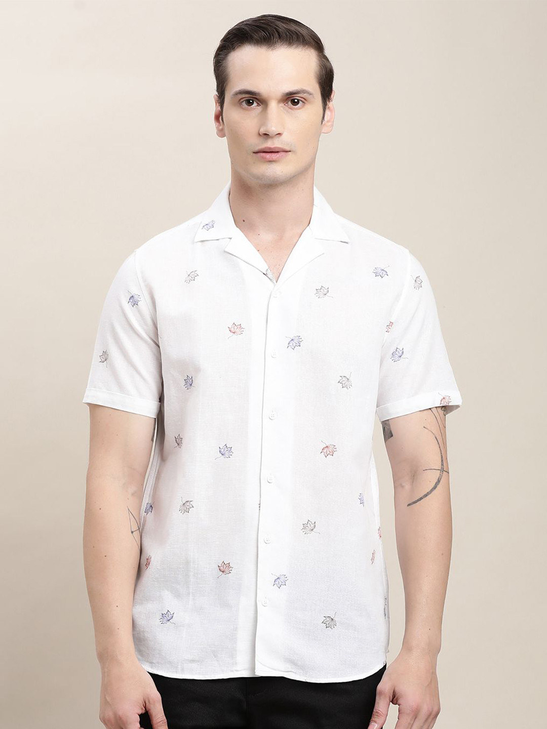 Turtle Tropical Printed Cuban Collar Relaxed Slim Fit Shirt