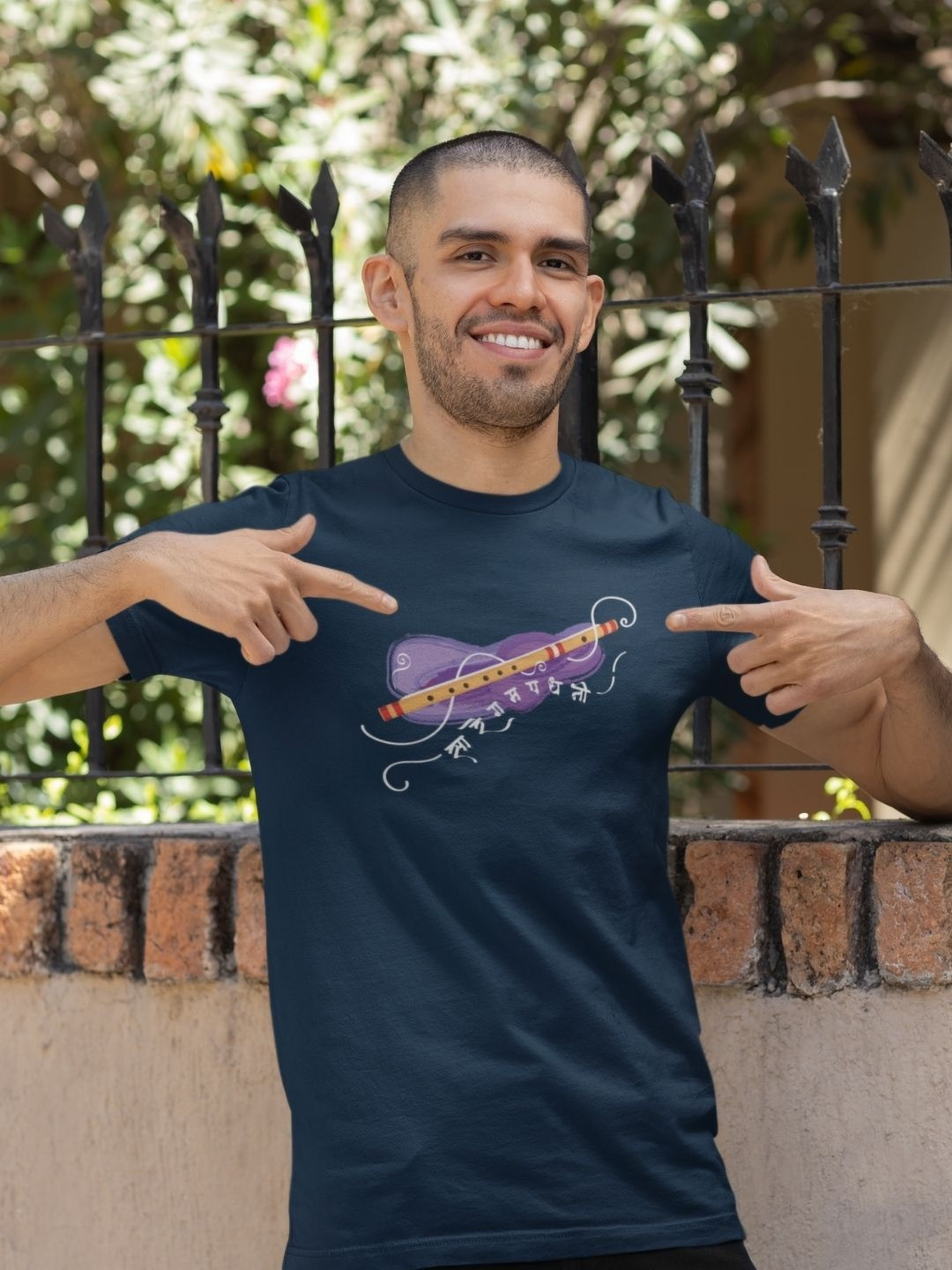 The Mad Riyazi Unisex Bansuri Printed Round Neck Cotton T-shirt