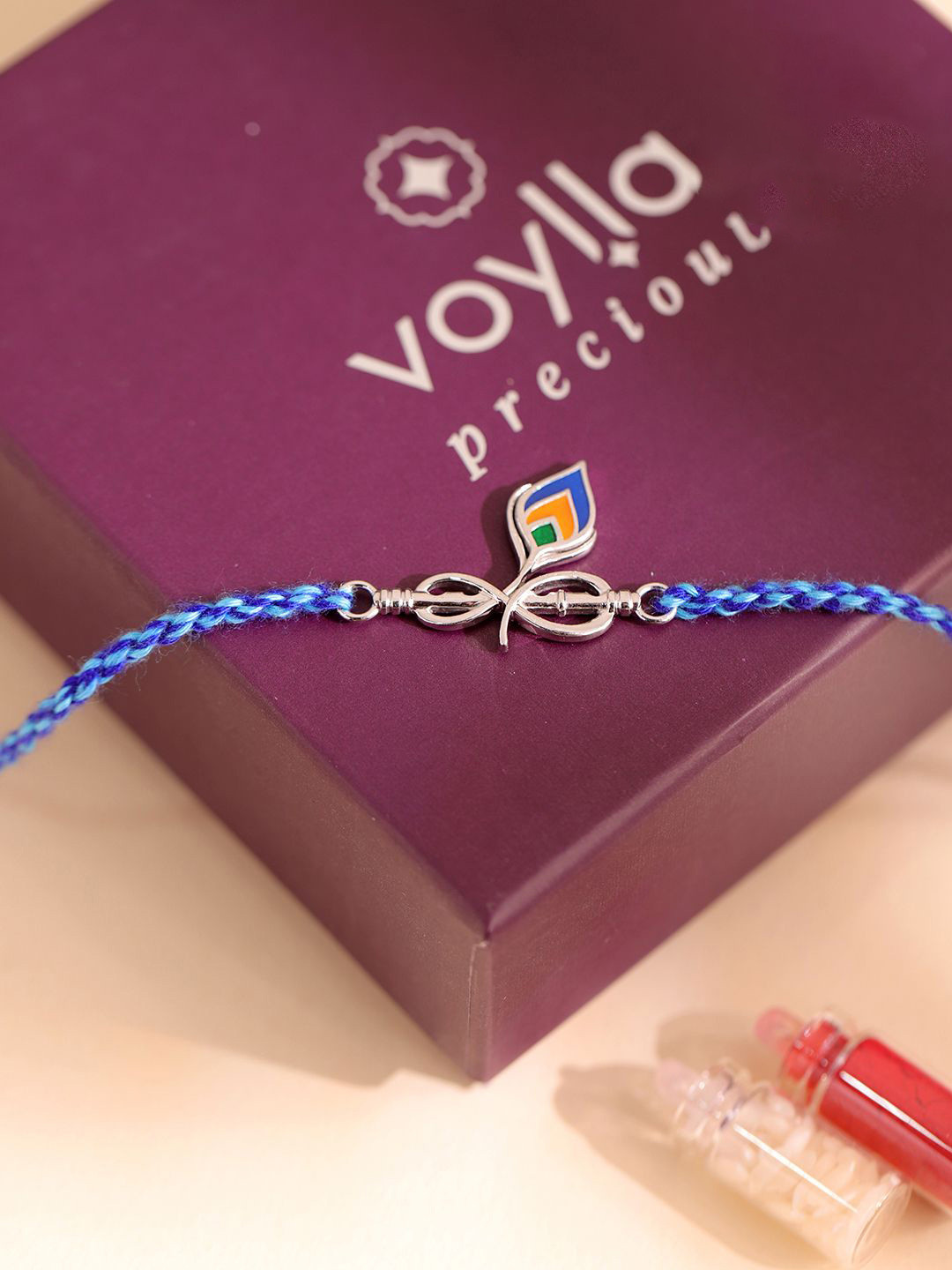 Studio Voylla Sterling Silver Krishnas Blessing Mor Pankh Thread Rakhi