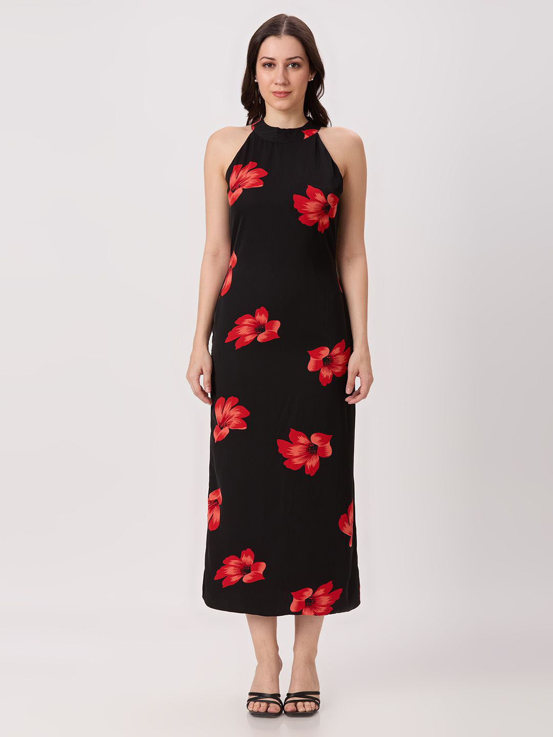 PEACH & PANDA Women Floral Print Georgette Sheath Midi Dress