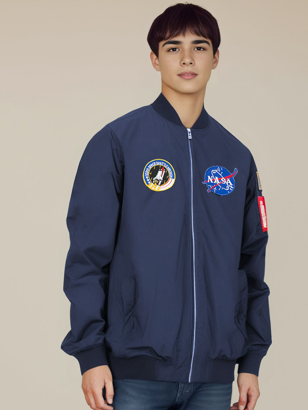 StyleCast x Revolte Men NASA Logo Casual Bomber Jacket