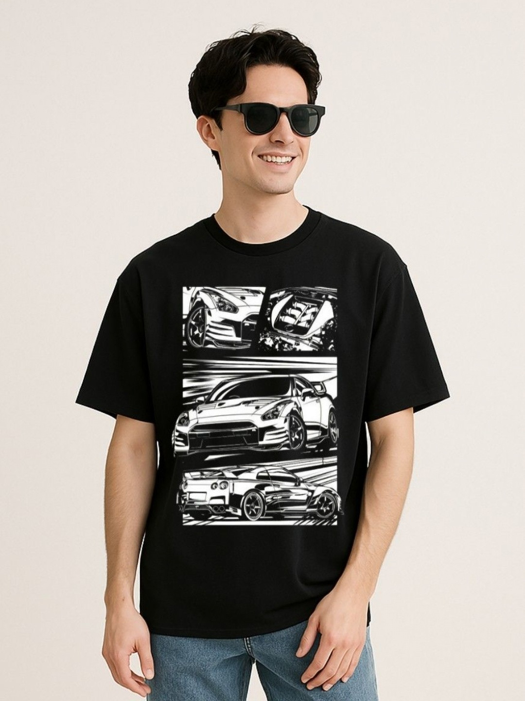 Be Crazy Men Graphic Printed Glow-in-the-Dark Pure Cotton Oversized T-shirt