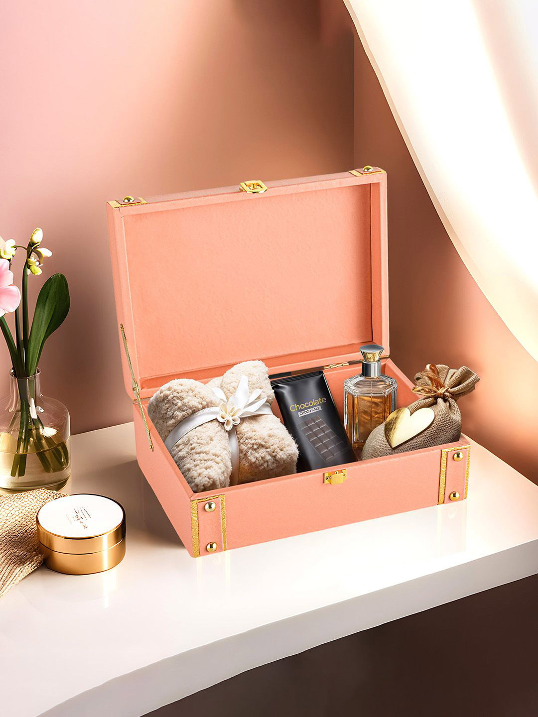 Kuber Industries Pink & Gold Toned Jewellery Organiser With Lock