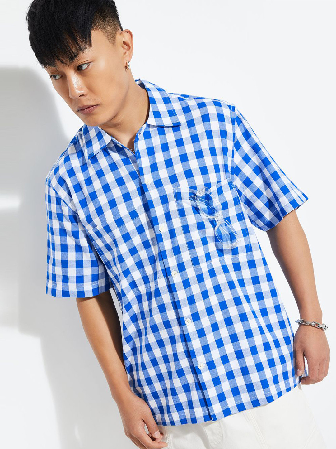 max Gingham Checked Spread Collar Pure Cotton Shirt