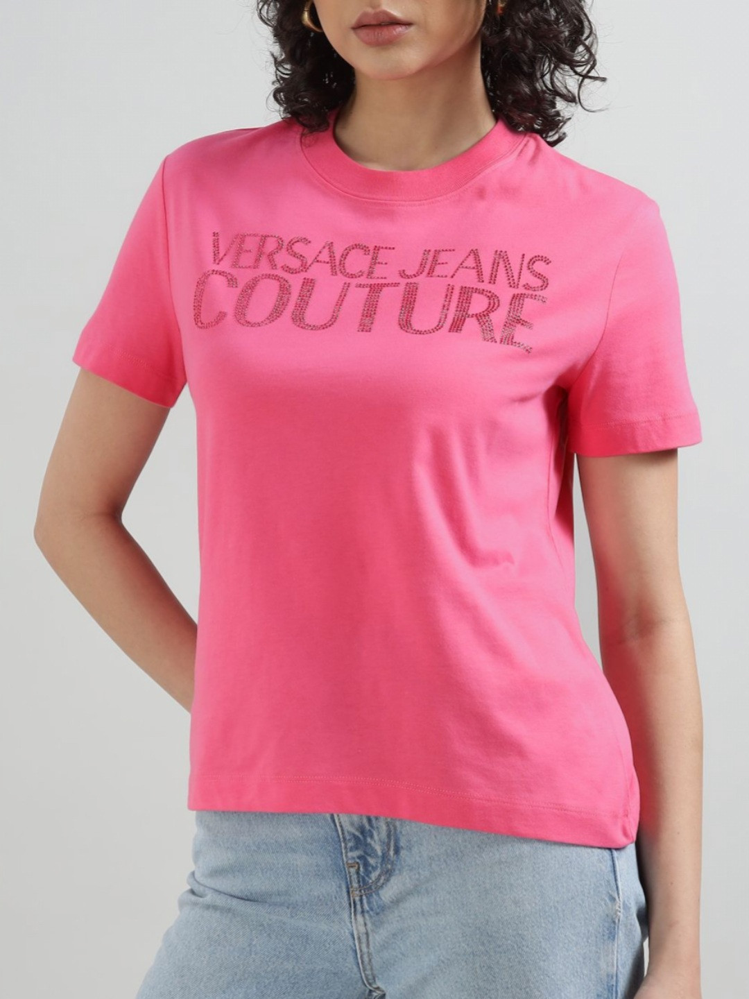 Versace Jeans Couture Brand Logo Printed Round Neck Cotton Slim Fit T-shirt