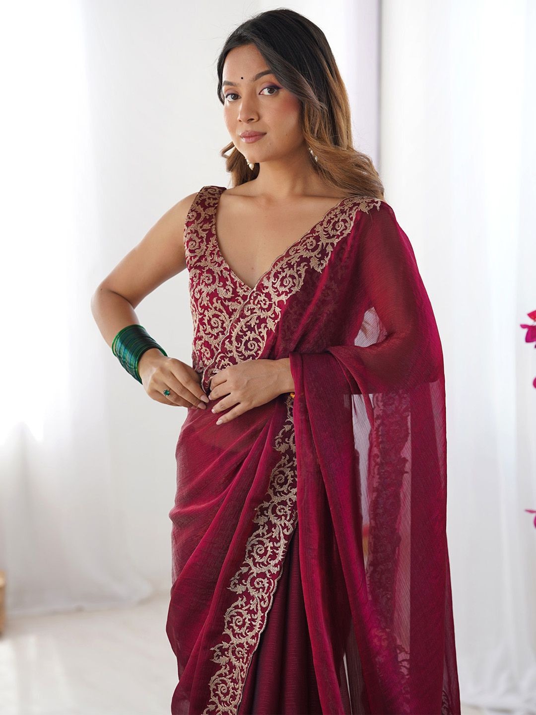 Saree mall Embroidered Pure Chiffon Designer Sarees