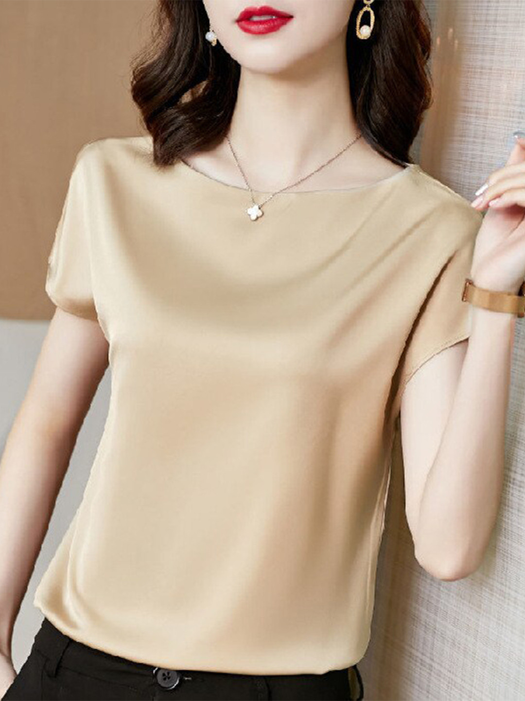 StyleCast Peach Boat Neck Short Sleeves Formal Top