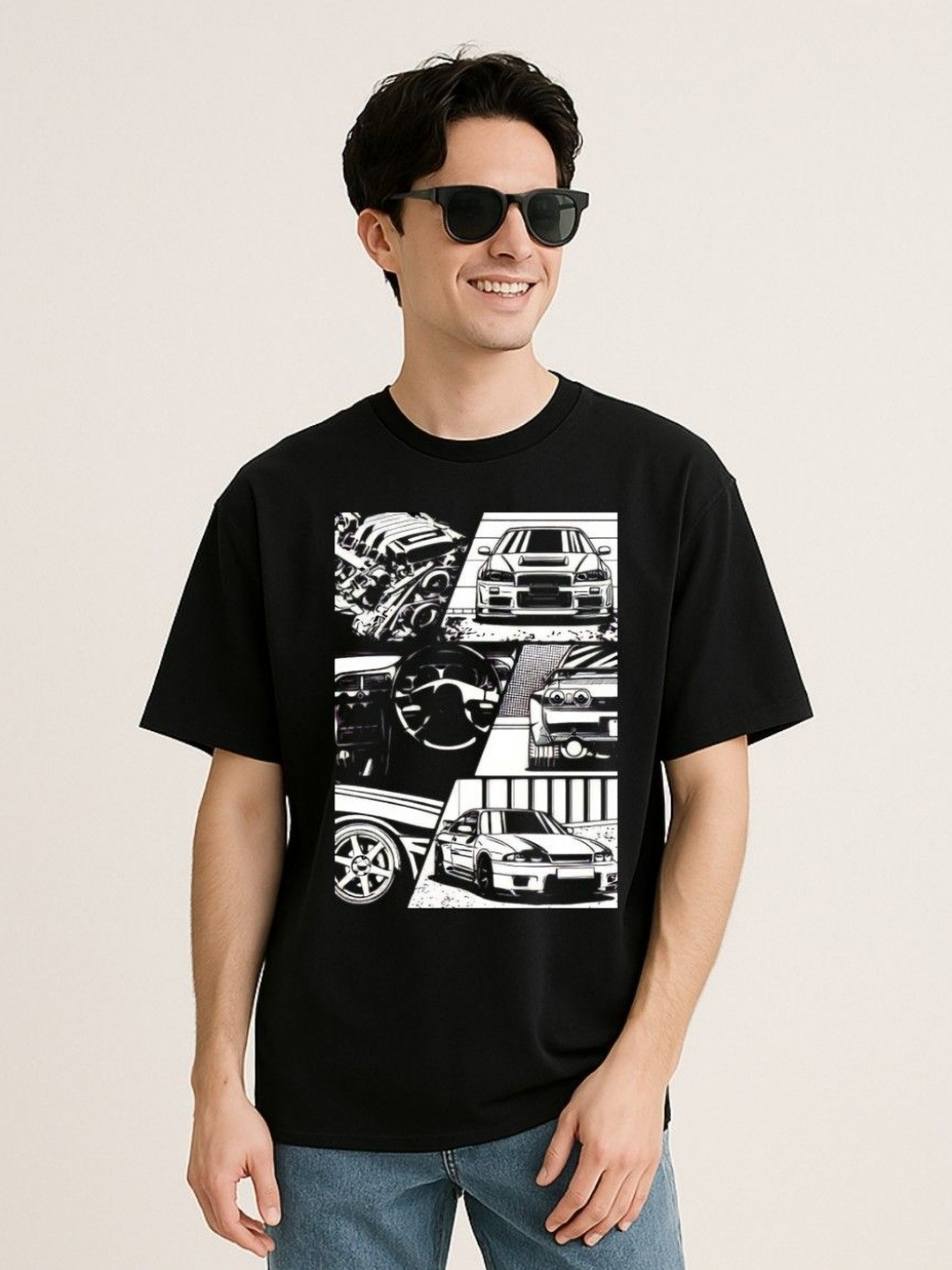 Be Crazy Men Graphic Printed Glow-in-the-Dark Pure Cotton Oversized T-shirt