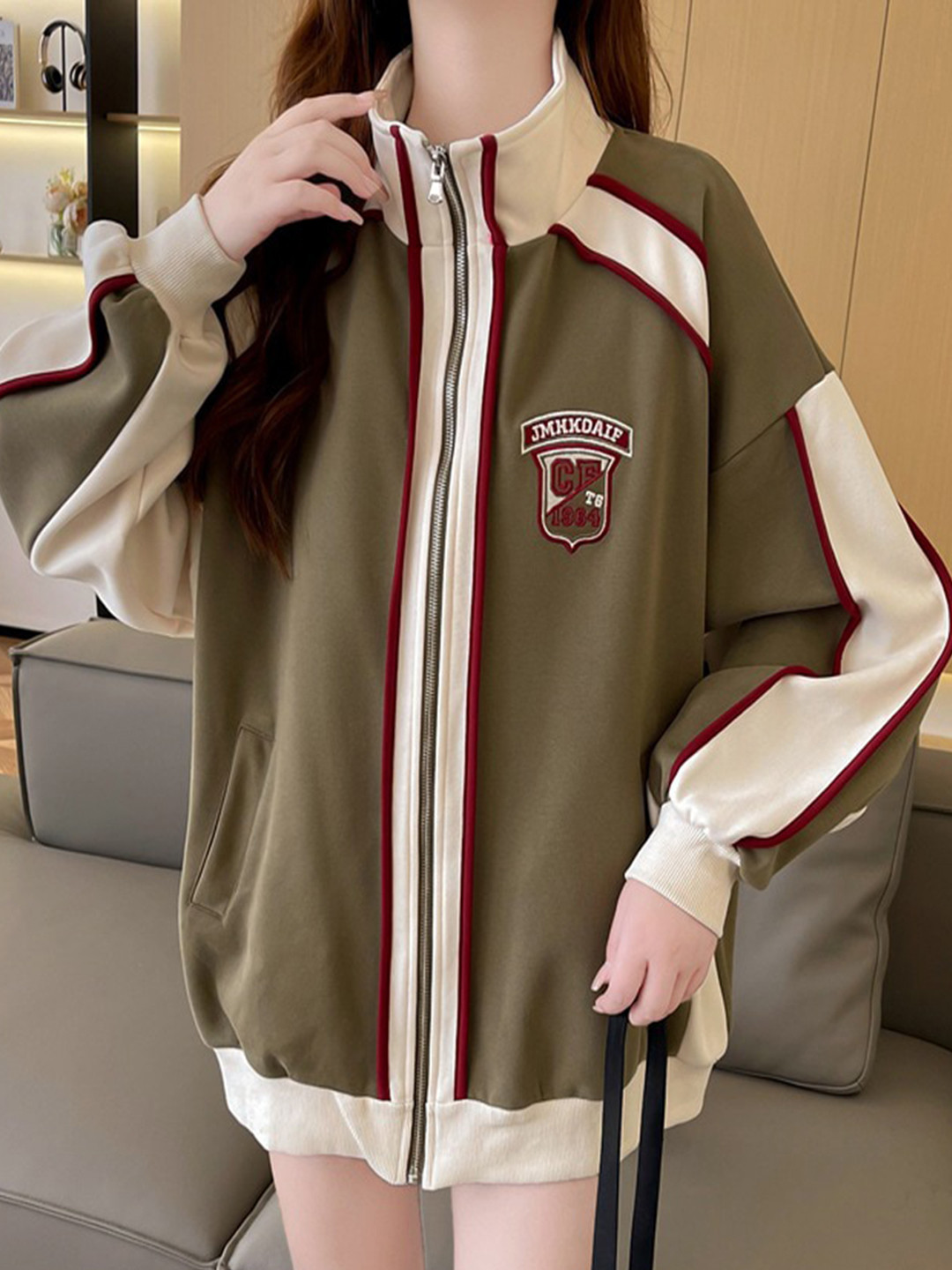 StyleCast Colourblocked Stand Collar Sporty Jacket