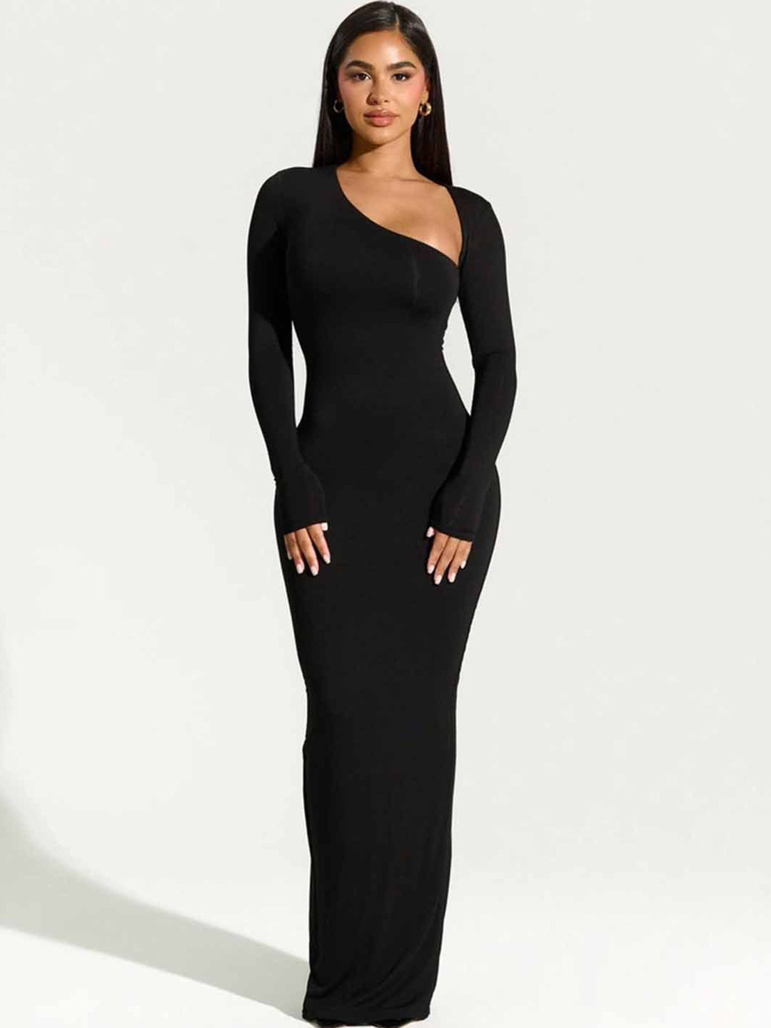 StyleCast Black Asymmetric Neck Maxi Dress