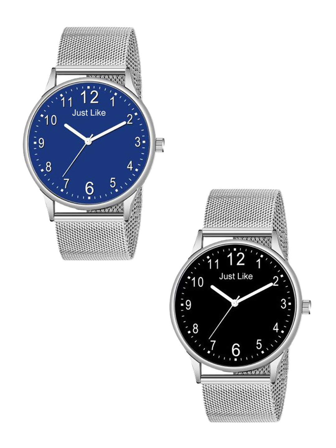 JUST LIKE Men Pack Of 2 Dial & Bracelet Style Watch All Slim 202 Sefar Black & Blue c-2