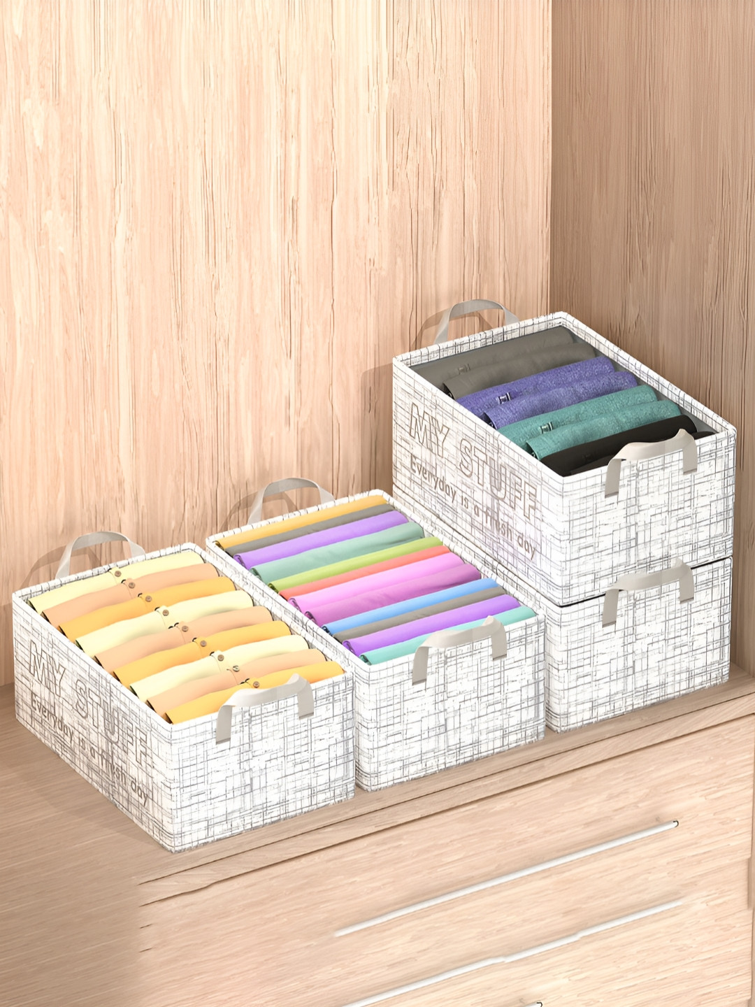 Myntra Elegant Homes Grey 4 Pcs Printed Collapsible Foldable Drawer Organisers