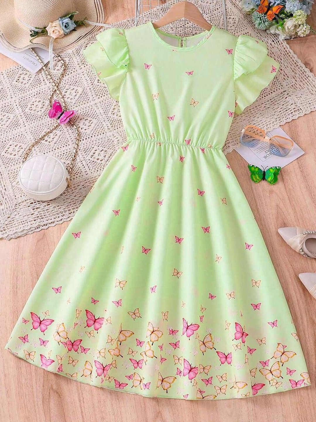 White World Girls Floral Print Cap Sleeves Fit & Flare Knee Length Dress