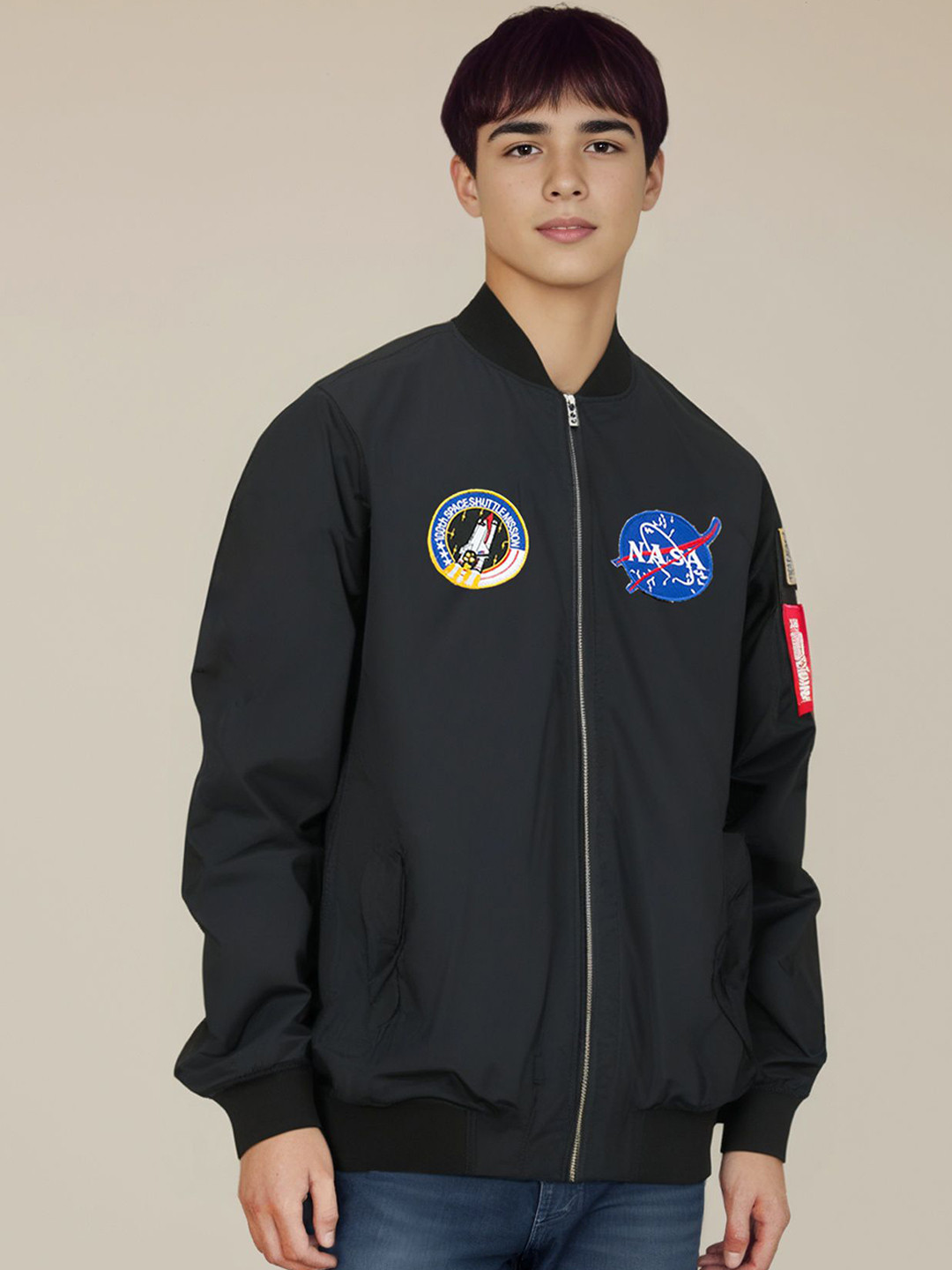 NASA Patch Men Stand Collar Casual Bomber Jacket
