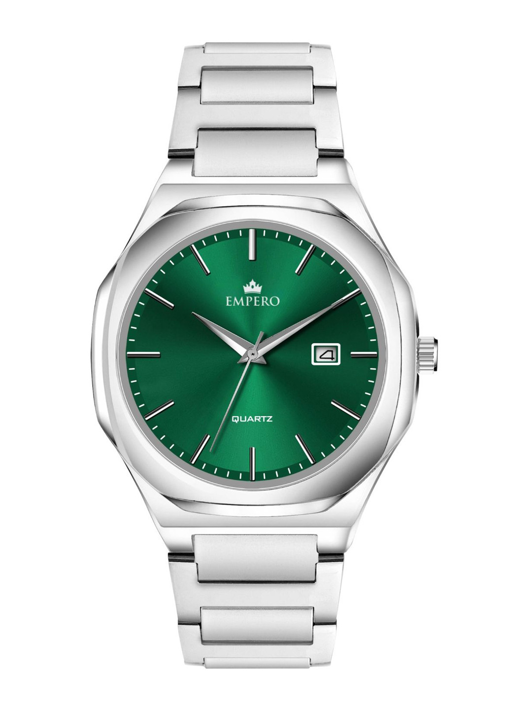 EMPERO Men Brass Dial & Stainless Steel Analogue Watch EAB219 Date Olive Green Dial Chain