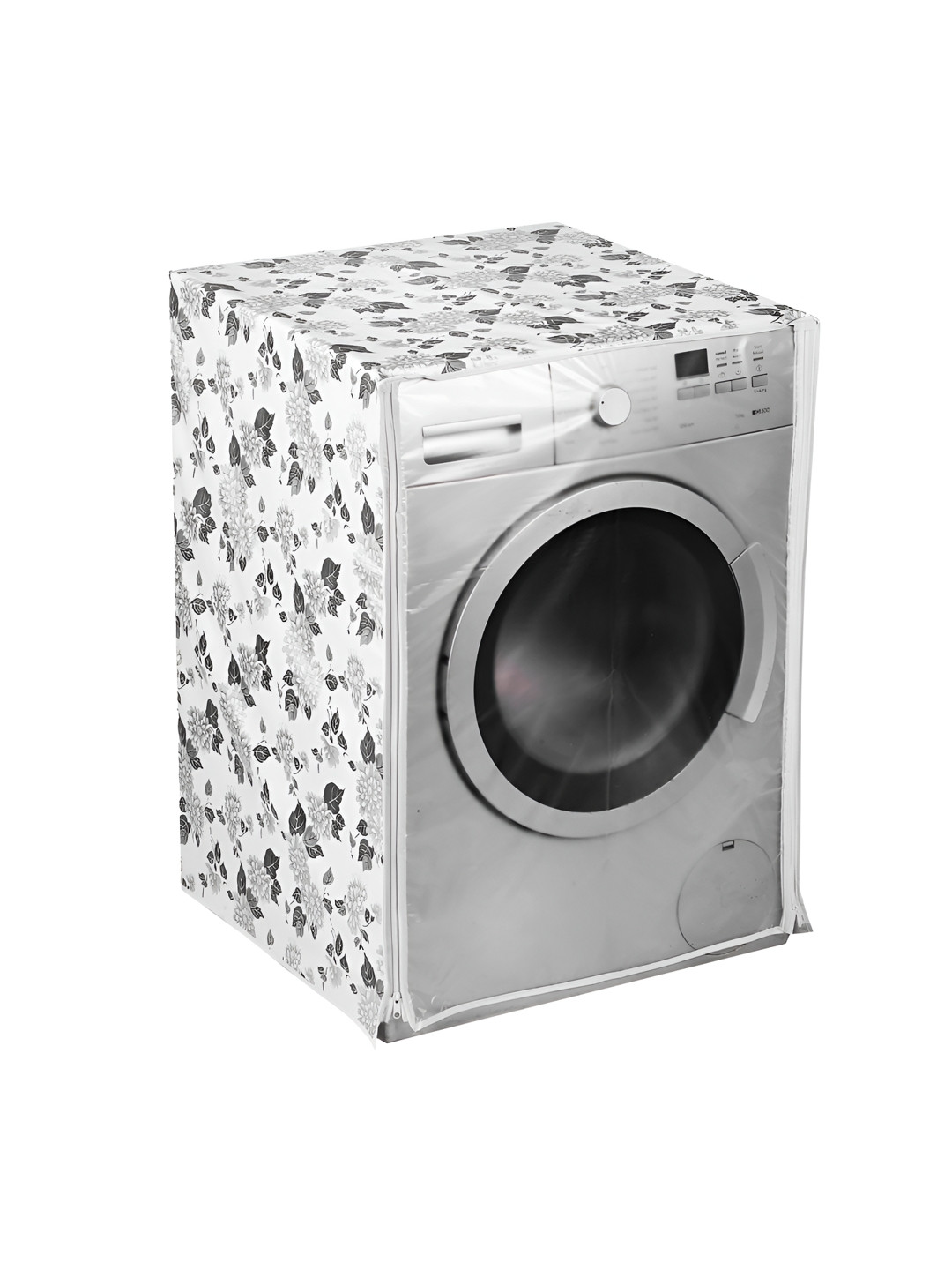 AMPEREUS White & Grey Printed Automatic Front Load Washing Machine Cover