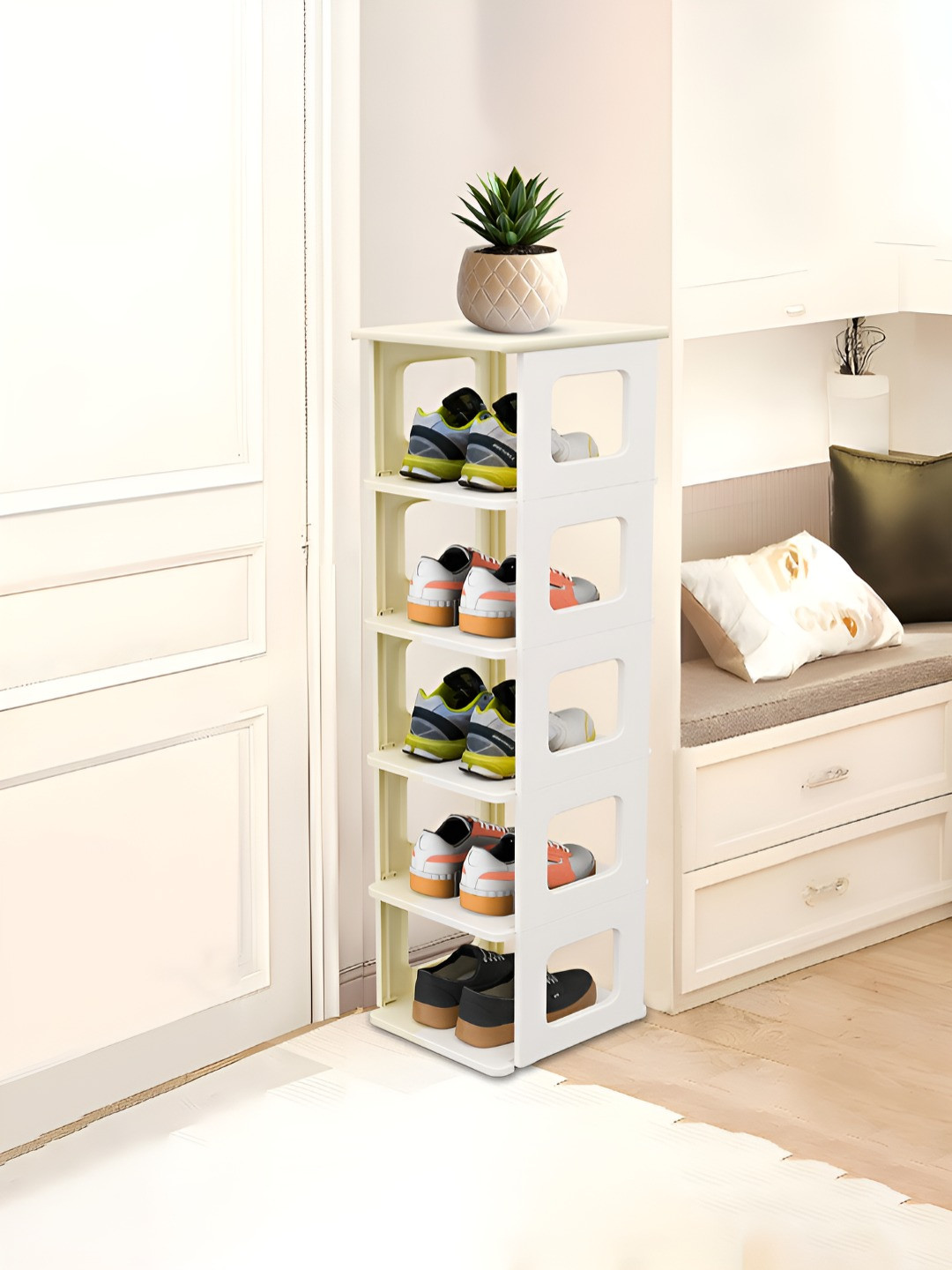 Myntra Elegant Homes White 5-Layer Foldable Shoe Rack