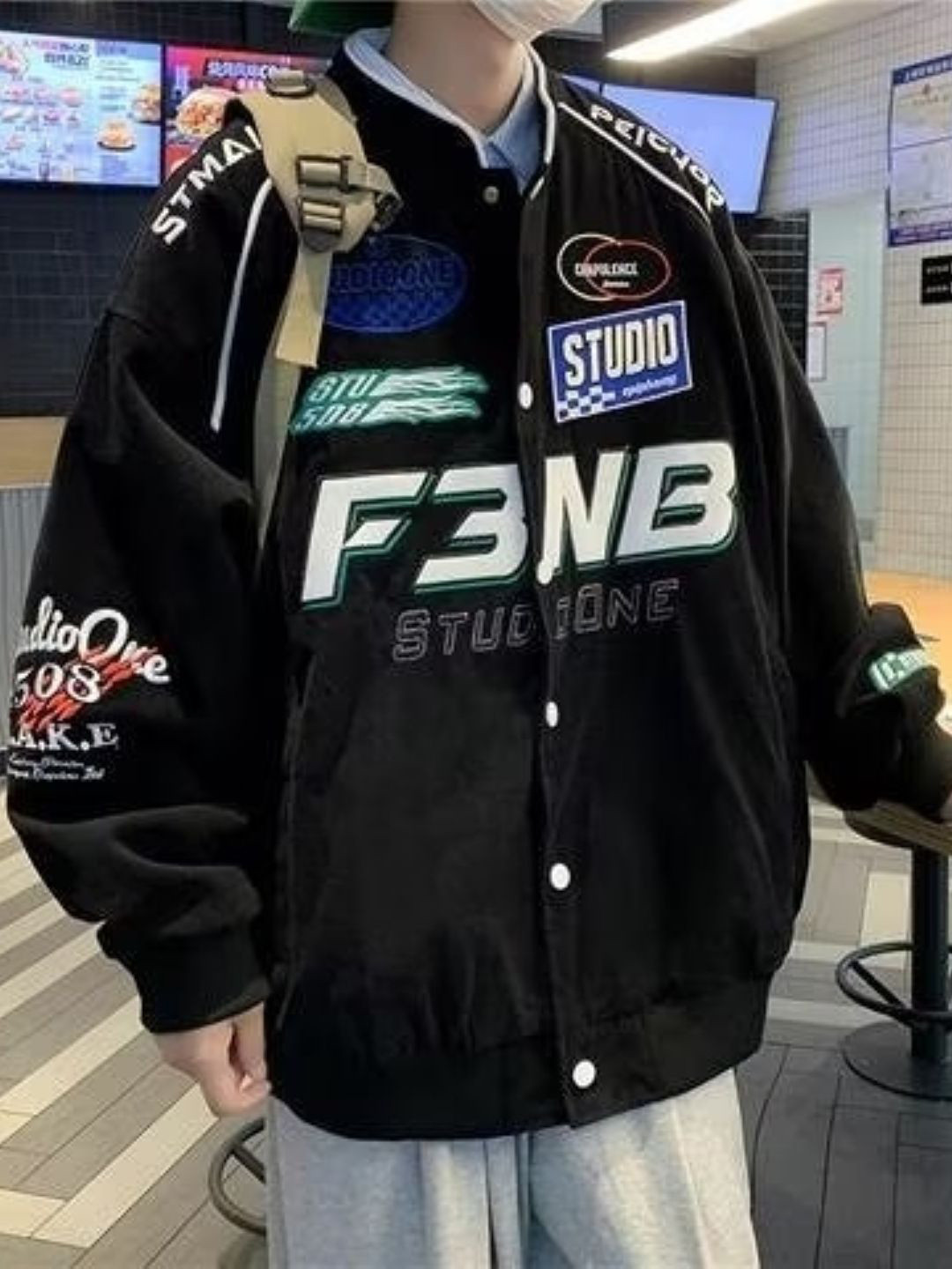 KPOP Men Typography Open Front Jacket