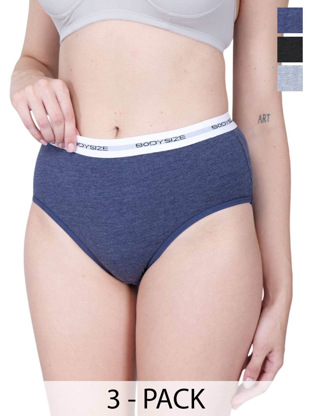 BODYSIZE Pack Of 3 Hipster Briefs P10-Melange-BL-BK-GR-PO3-S