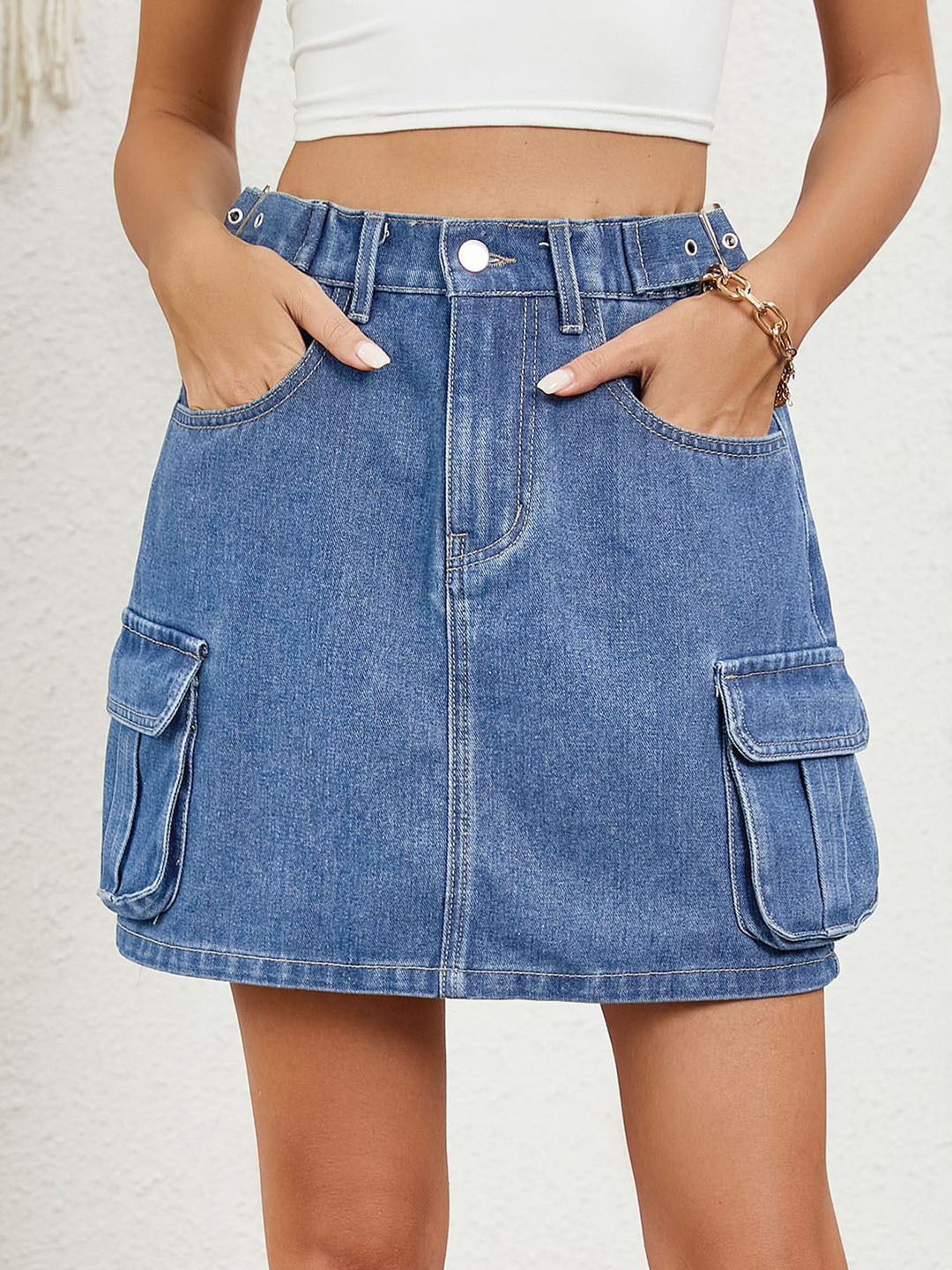 StyleCast Denim Cargo Style A-Line Mini Skirts