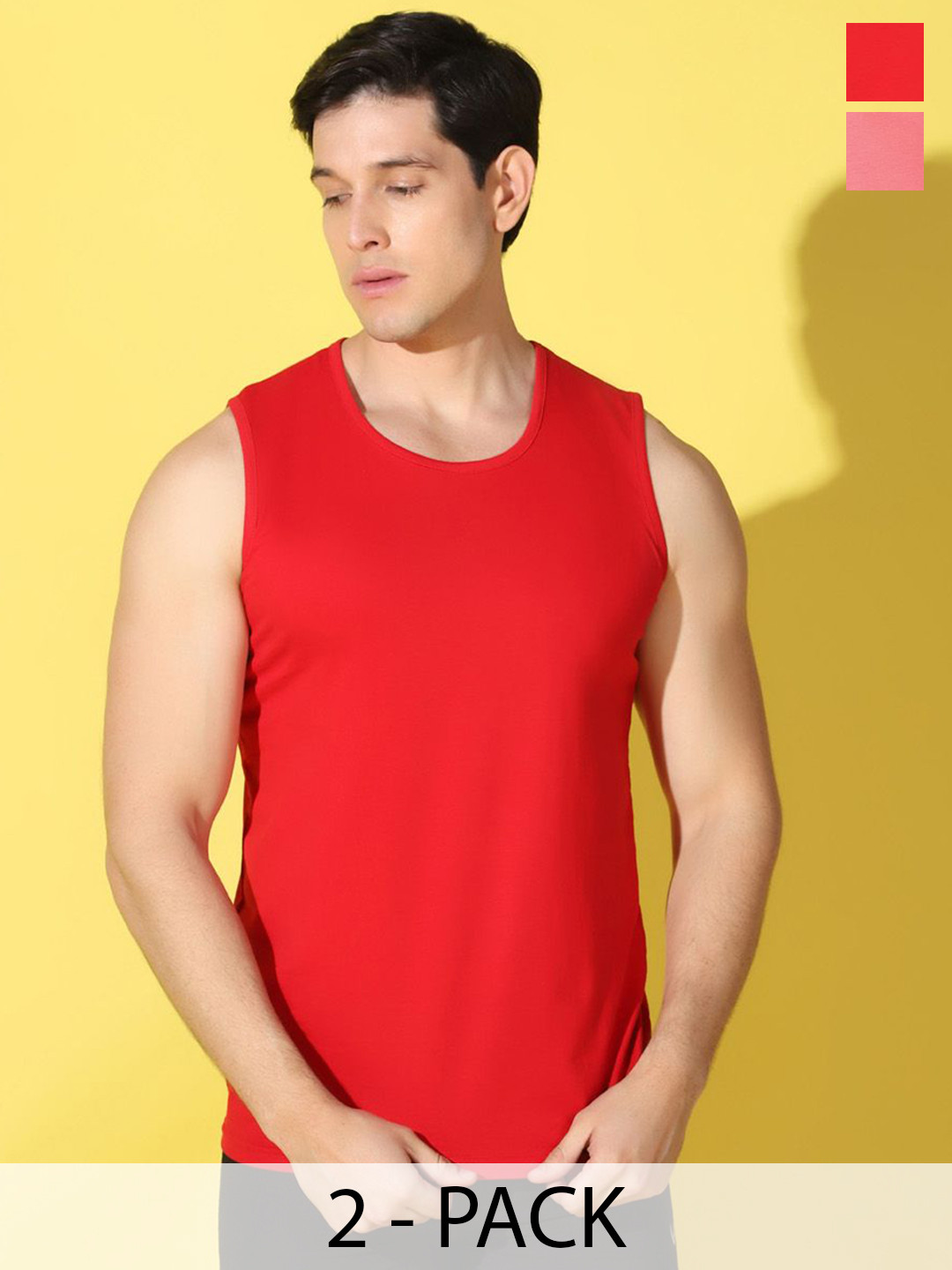 WOOSTRO Pack Of 2 Printed Combo Cotton Gym Innerwear Vest VWS26(PLAIN RED)(ENJOY PEACH)