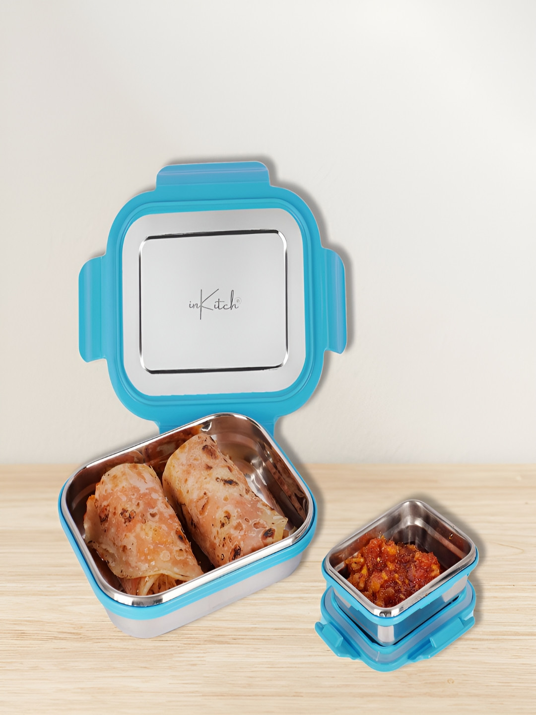 inKitch Steel Solid Stainless Steel Dishwasher Safe 2PCs Lunch Box With Spoon and Fork