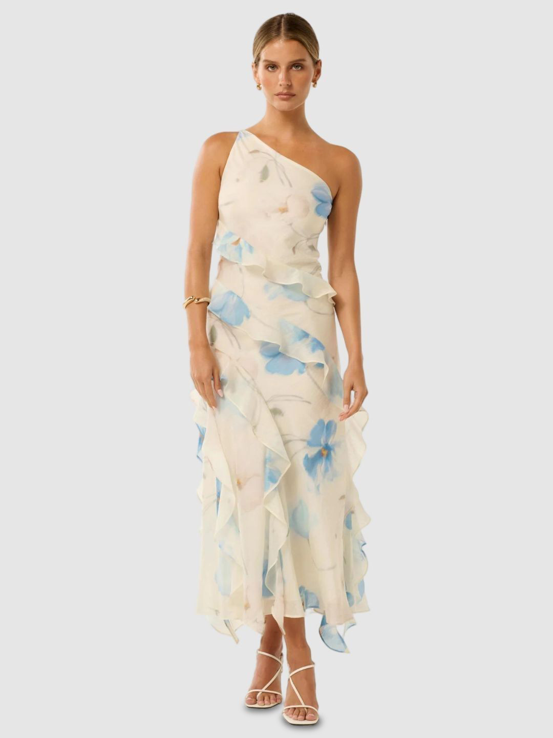 Forever New Women Floral Print One Shoulder Layered Sheath Maxi Dress
