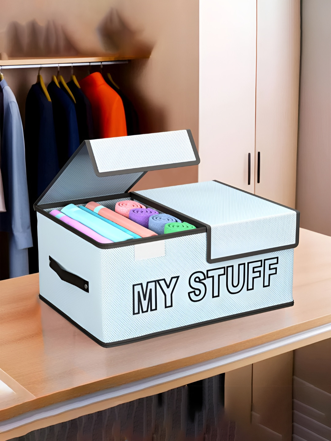 Myntra Elegant Homes Grey 2 Compartments Small My Stuff Double Lid Wardrobe Organizer